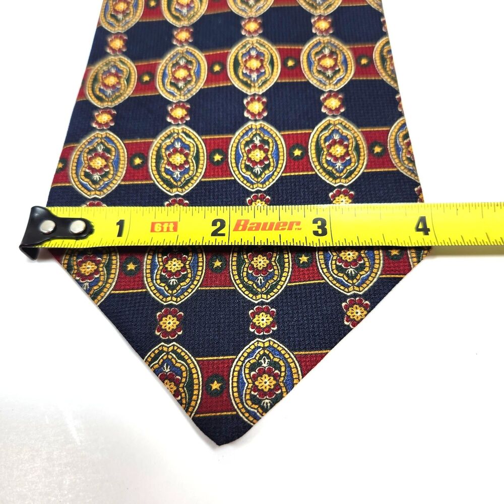 Men's Silk Tie Tommy Hilfiger Blue Red Gold Medallions 4in. wide 57 in. Long - Picture 3 of 5